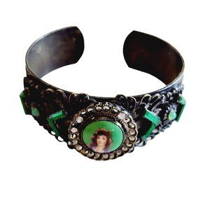 Antique Czech Painted Porcelain Cuff Bracelet (A1696)